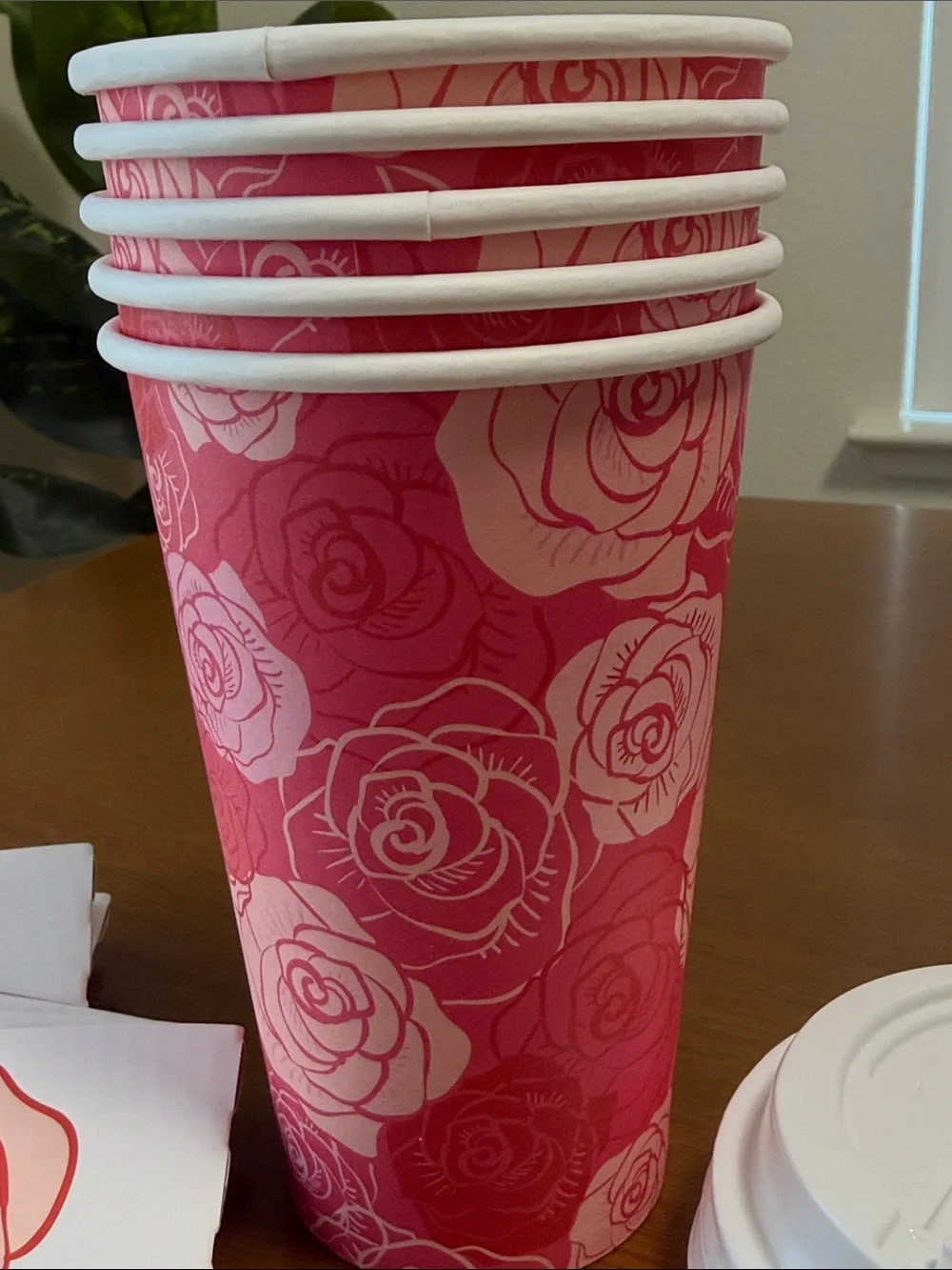 Hot coffee tea disposable cups floral with sleeves and tops